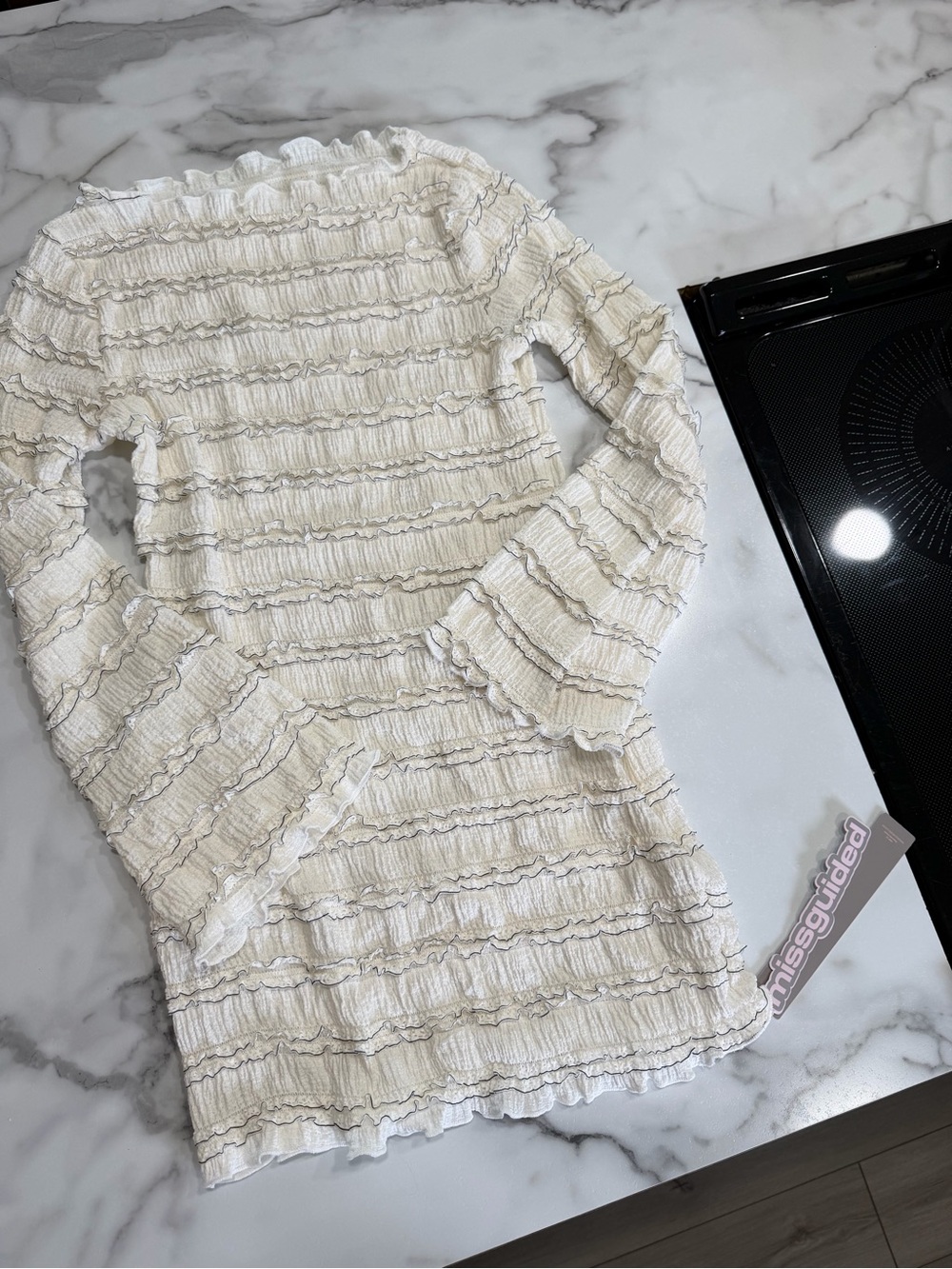 White Ruffled Long Sleeve Top
